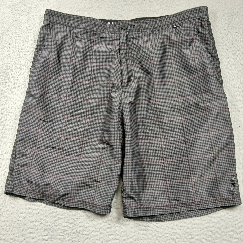 Hurley Walkshorts Men's‎ 36 Gray Plaid Casual Surf Shorts
